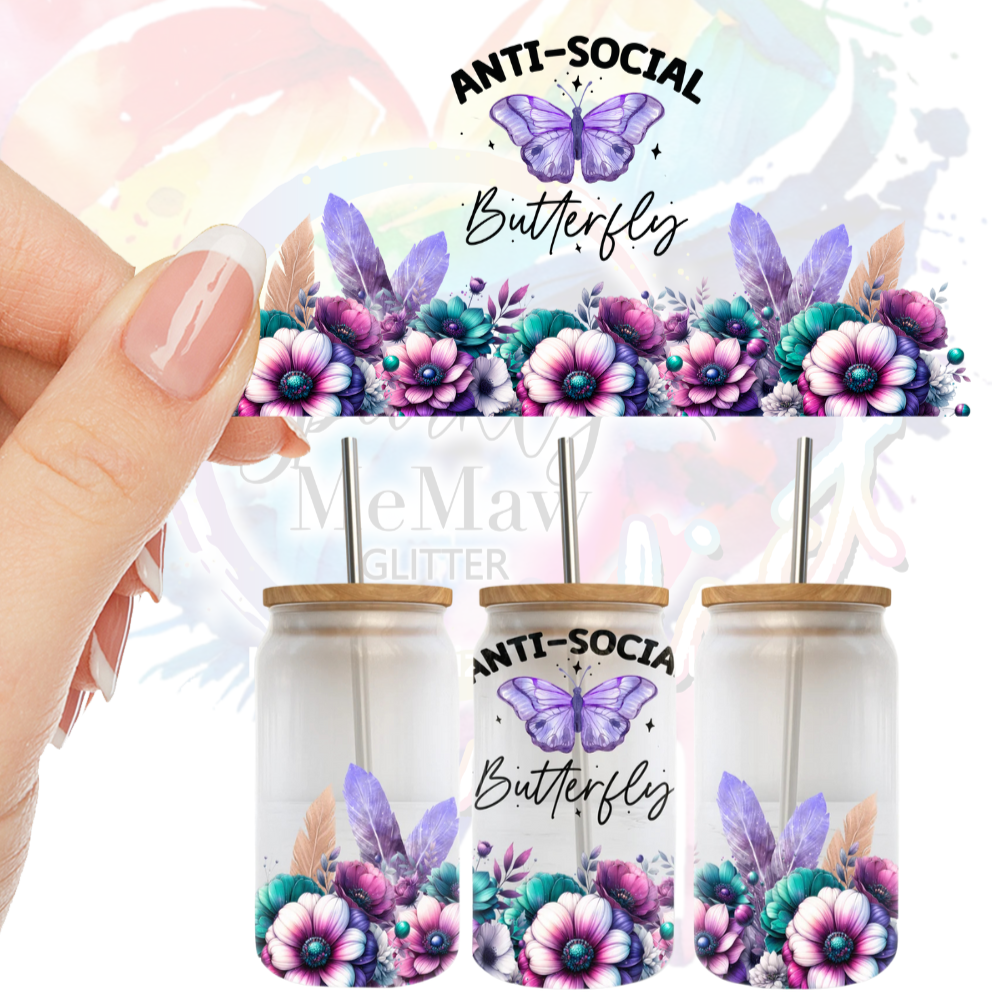 Antisocial butterfly UV DTF 16 oz Wrap