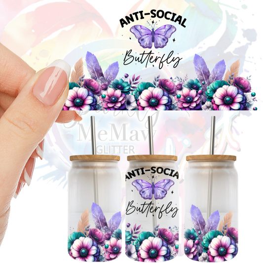 Antisocial butterfly UV DTF 16 oz Wrap