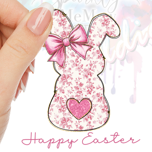 Pink floral Easter Bunny UV DTF Decal