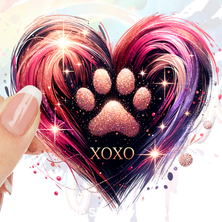 Heart Dog Paw Print   UV DTF Decal