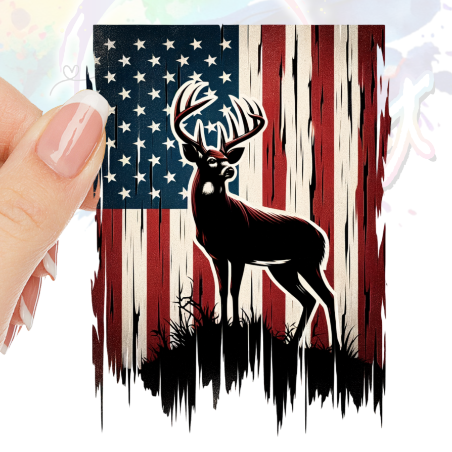 Ragged American Flag Deer UV DTF Decal