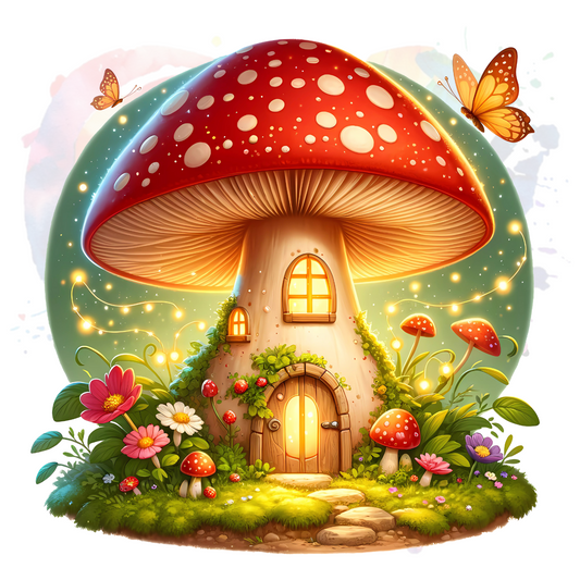 Whimsical Mushroom House  UV DTF Decal