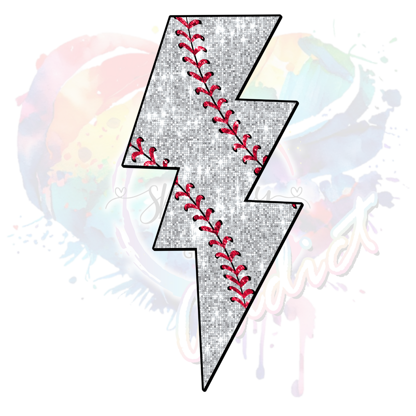 Glitter Silver Lightening Bolt (Baseball)  UV DTF Decal