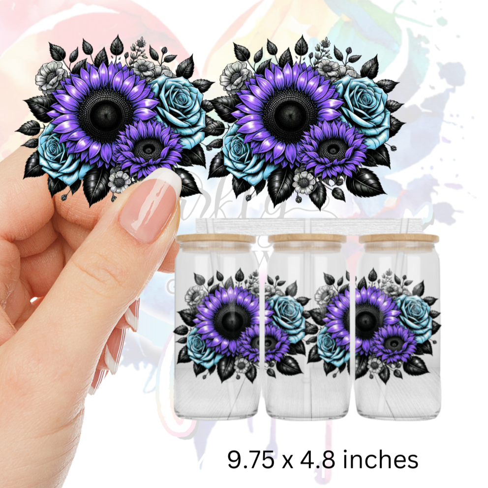 Purple Blue Sunflower UV DTF Wrap