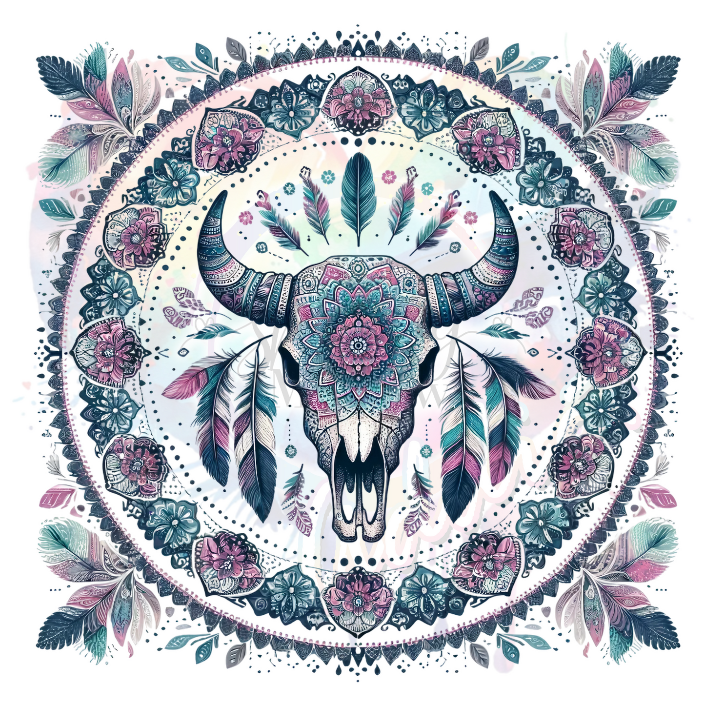 Bull Skull Mandala UV DTF Decal