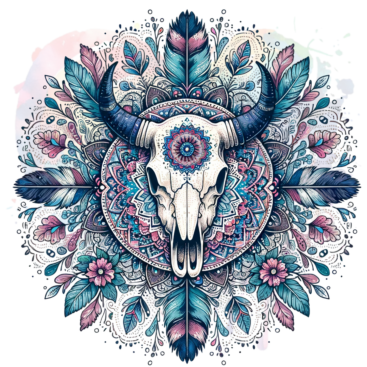 Bull Skull Mandala UV DTF Decal