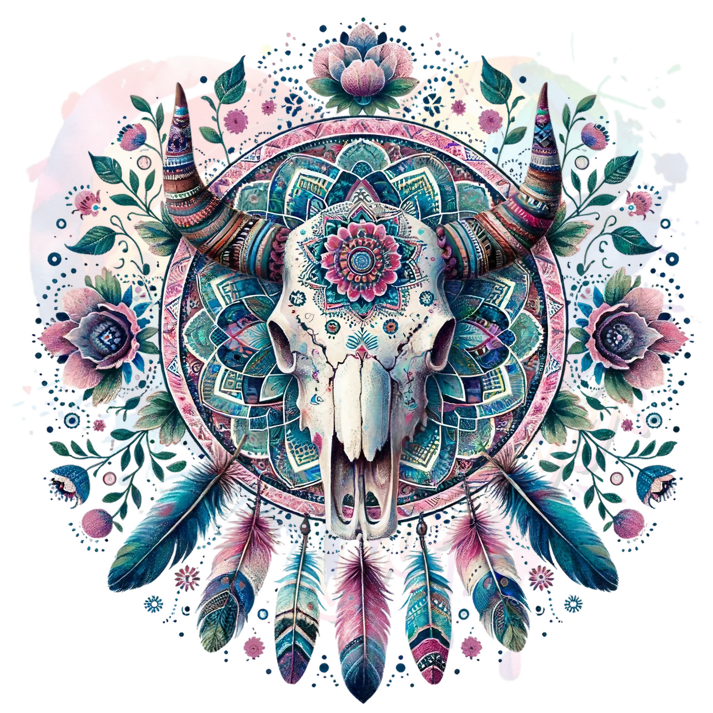 Bull Skull Mandala UV DTF Decal