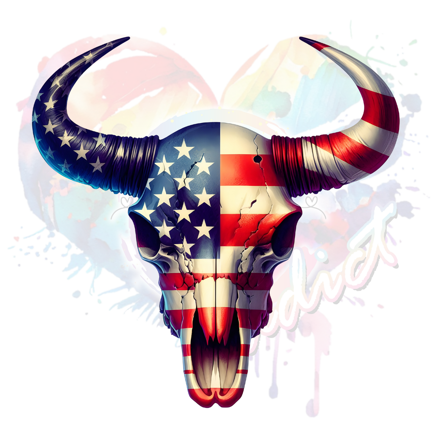 American Bull Skull  UV DTF Decal