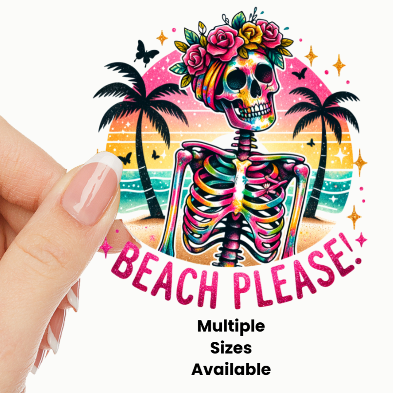 Beach Please UV DTF Summer Skeleton Decal