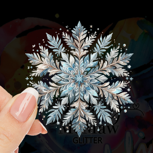 Silver Blue Glitter Snowfake UV DTF Decal