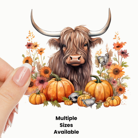 Fall Highland Cow "3" UV DTF Decal