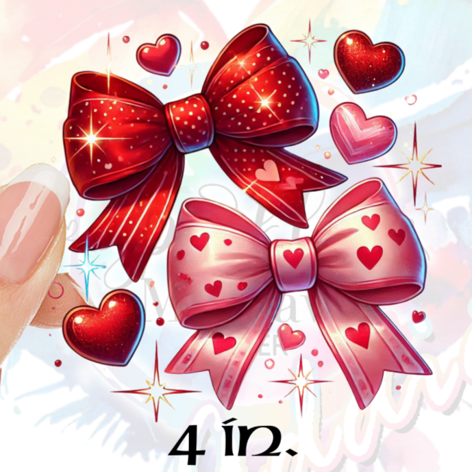 Glitter Valentines Day Heart Bow UV DTF Decal