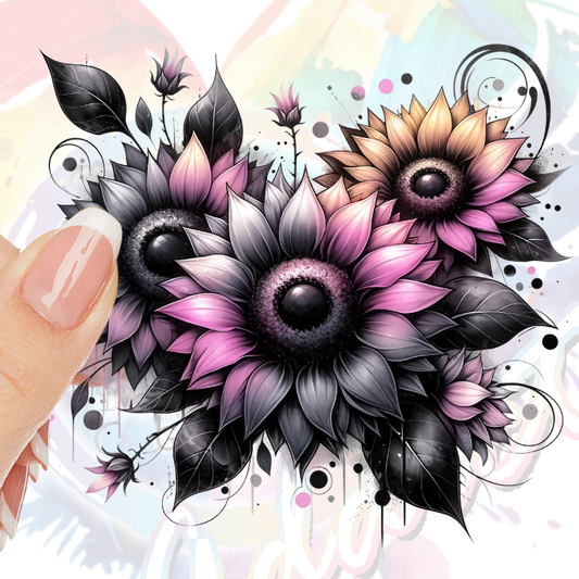 Pink Yellow Grey sunflowers collection #1 UV DTF Decal