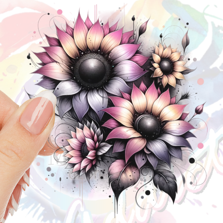 Pink Yellow Grey Sunflower Collection #2 UV DTF Decal