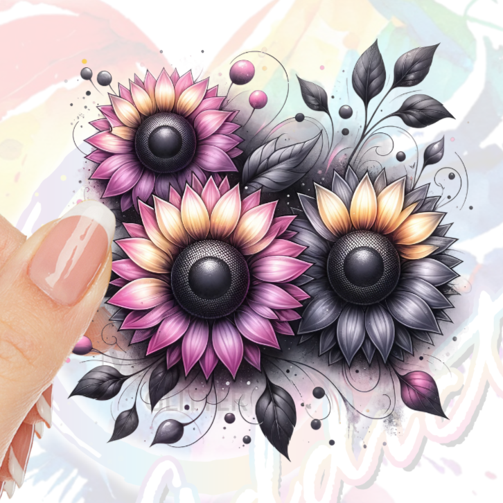 Pink Yellow Grey sunflower Collection #3 UV DTF Decal