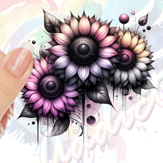 Pink Yellow Grey Sunflower Collection #4 UV DTF Decal