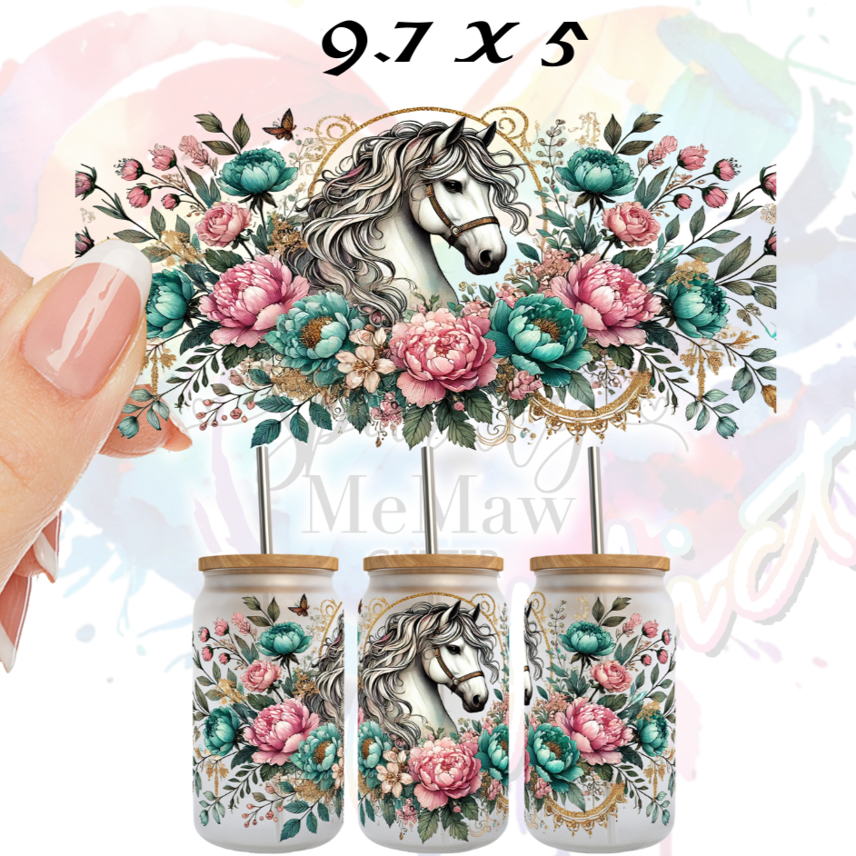 Horse and flowers 5 UV DTF 16 oz Wrap