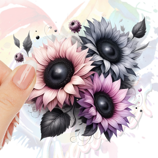 Pink Yellow Grey Sunflowers Collection #5 UV DTF Decal