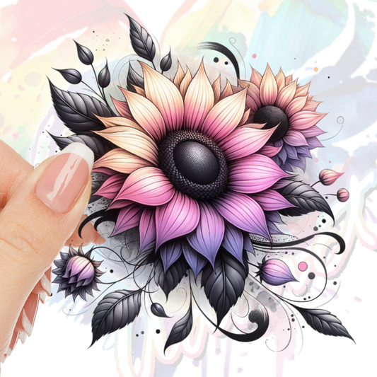 Pink Yellow Grey Sunflowers #11 UV DTF Decal