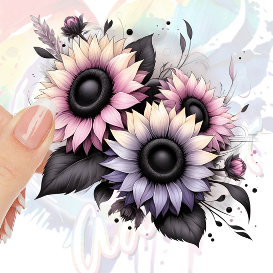 Pink Yellow Grey Sunflowers #6 UV DTF Decal