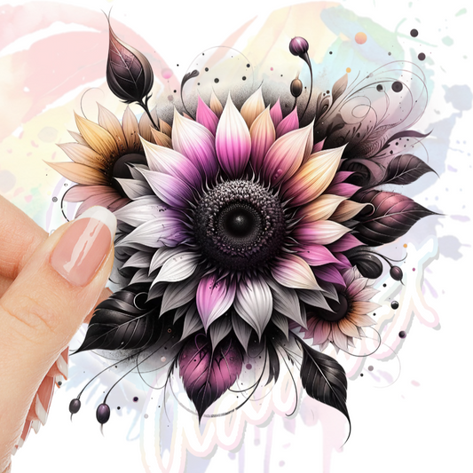 Pink Yellow Grey Sunflowers #7 UV DTF Decal