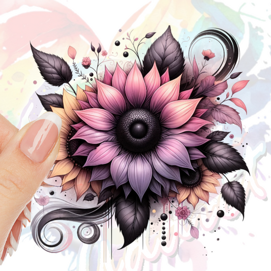 Pink Yellow Grey Sunflowers #13 UV DTF Decal