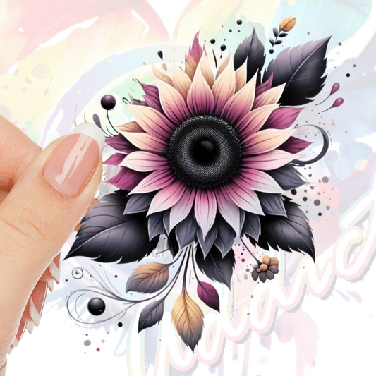 Pink Yellow Grey Sunflowers #14 UV DTF Decal