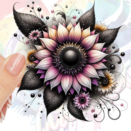 Pink Yellow Grey Sunflowers #8 UV DTF Decal