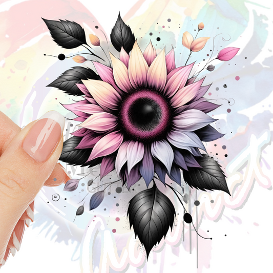 Pink Yellow Grey Sunflowers #9 UV DTF Decal