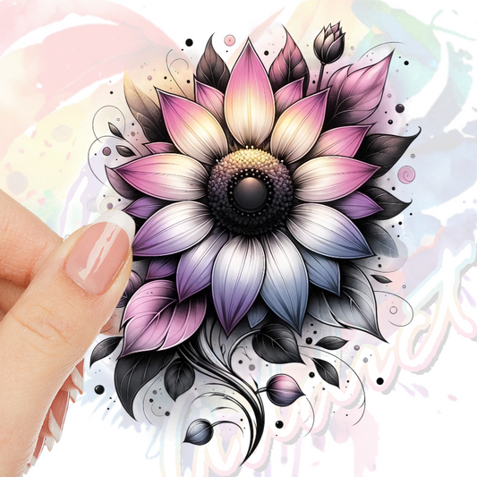 Pink Yellow Grey Sunflowers #10 UV DTF Decal