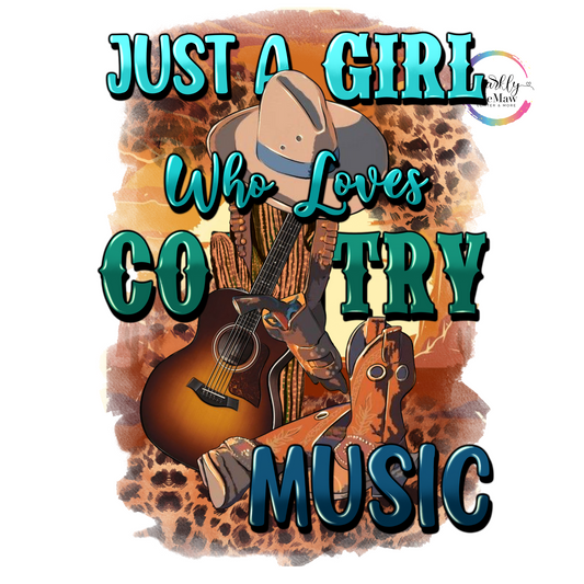 Just a Girl Who Loves Country Music UV Decal 4 x 3 inches