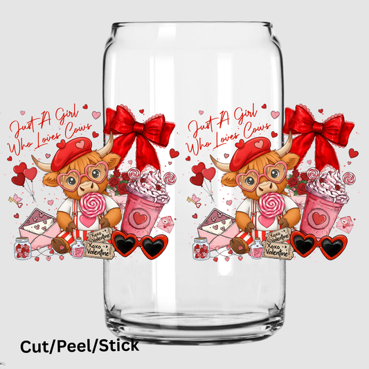 Just a Girl who loves Cows 16 oz UV DTF Wrap