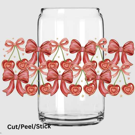 Painted Bows and Cherries 16 oz UV DTF Wrap