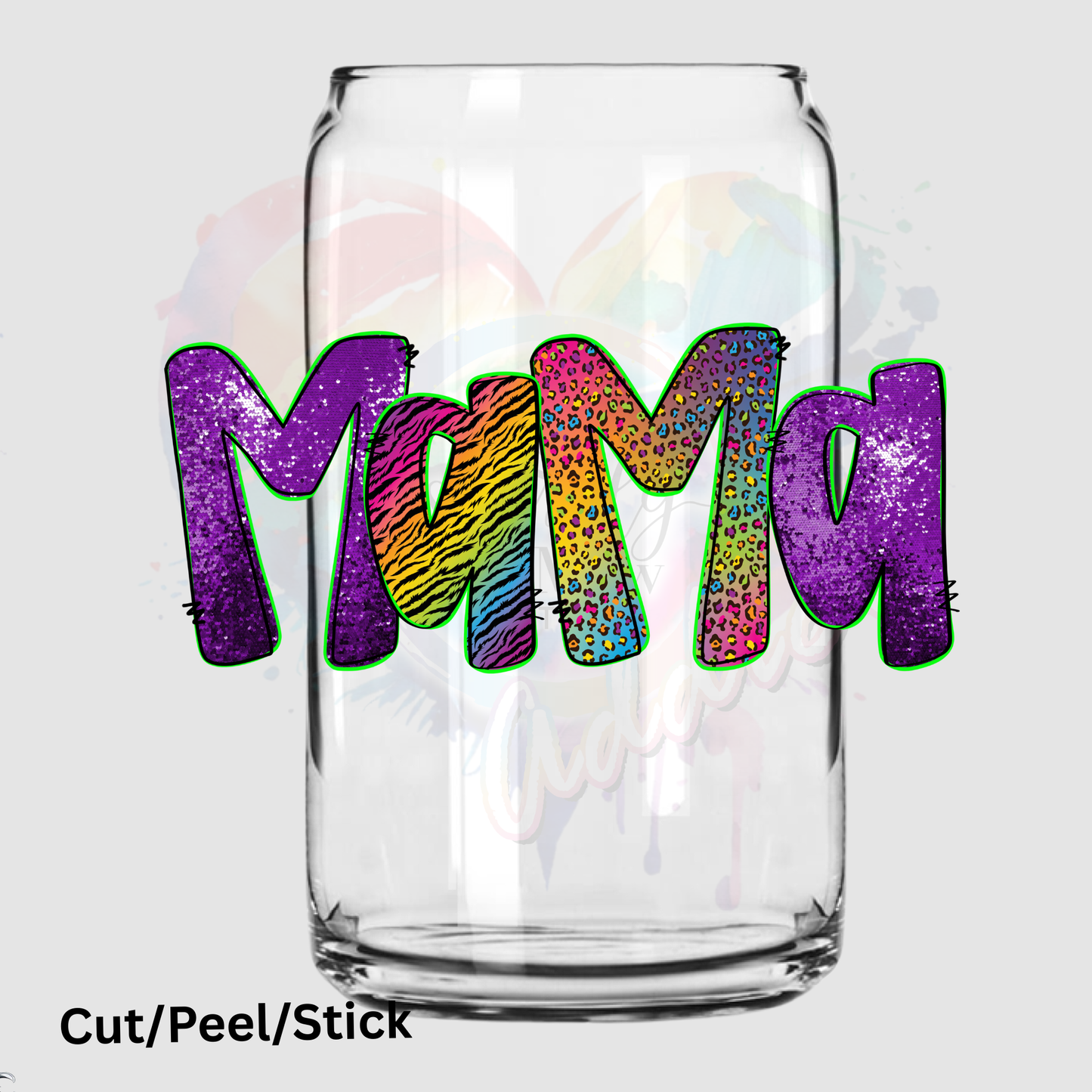 mama neon cheetah UV DTF Decal
