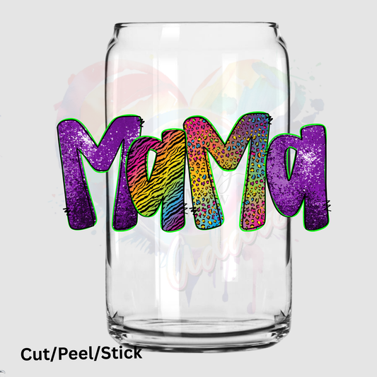 mama neon cheetah UV DTF Decal
