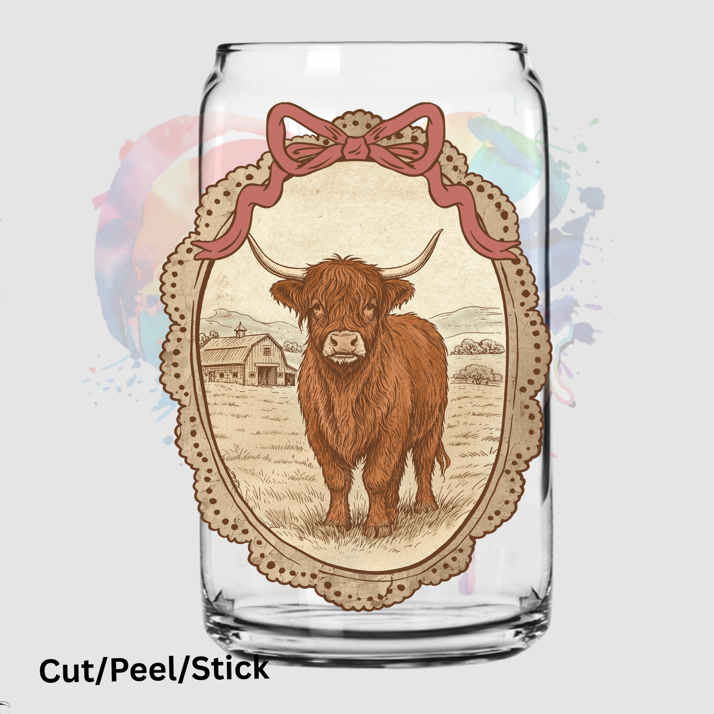 Vintage Highland Cow UV DTF Decal