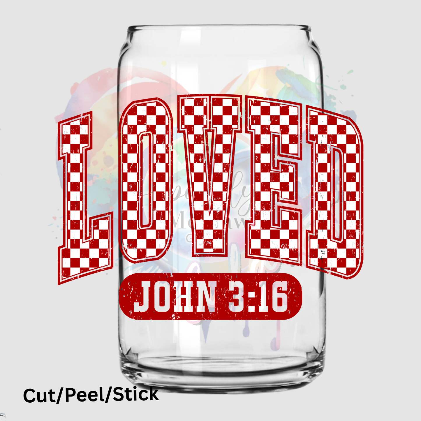 Loved John 3 16 Checkered UV DTF Decal
