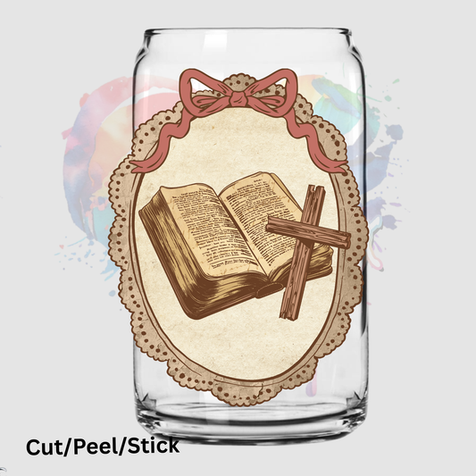 Vintage Bible and Cross UV DTF Decal