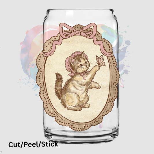 Vintage Farmhouse Kitten and Butterfly UV DTF Decal