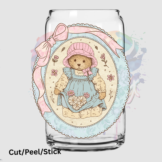 Spring Floral Vintage Bear UV DTF DECAL