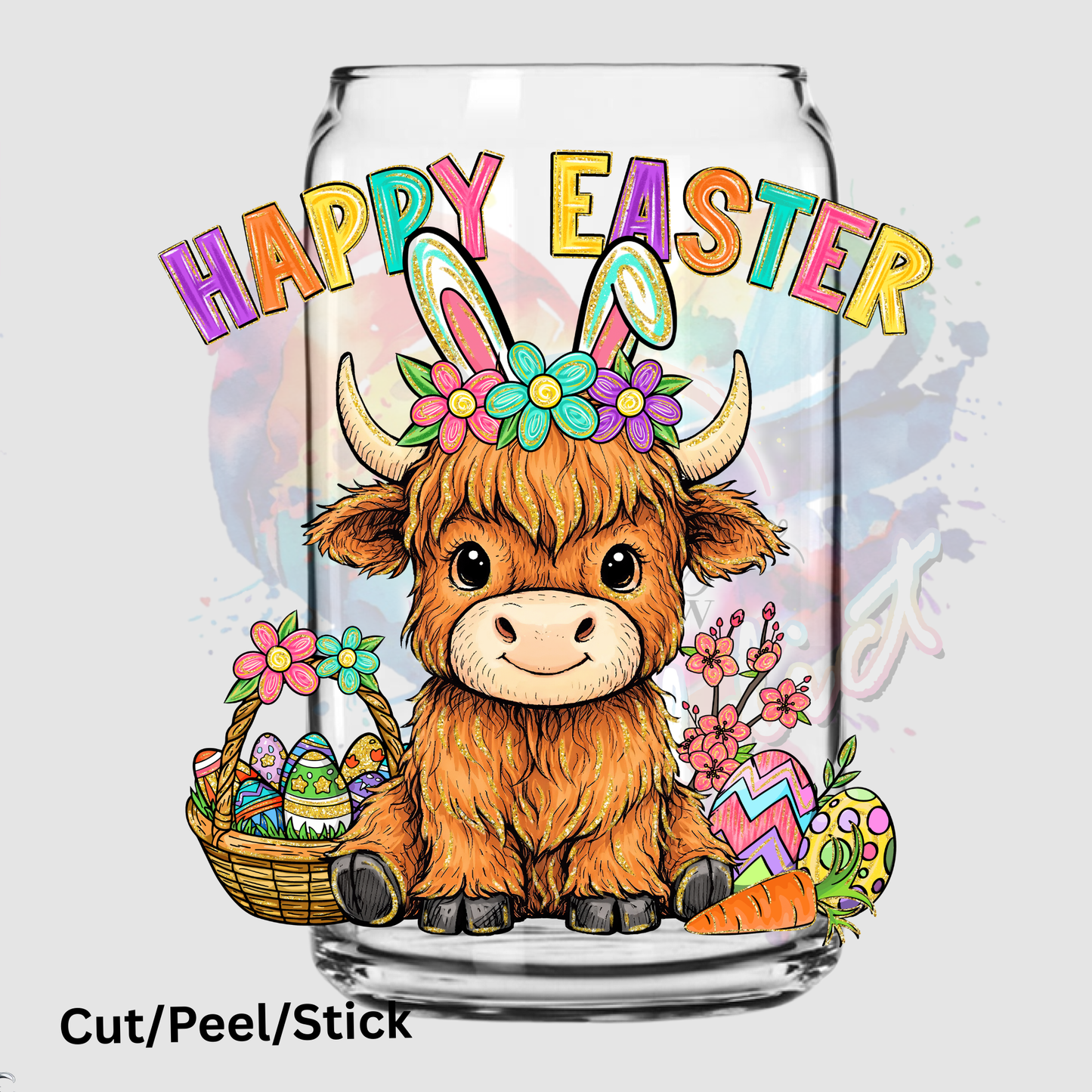 Happy Easter Highland Cow UV DTF DECAL