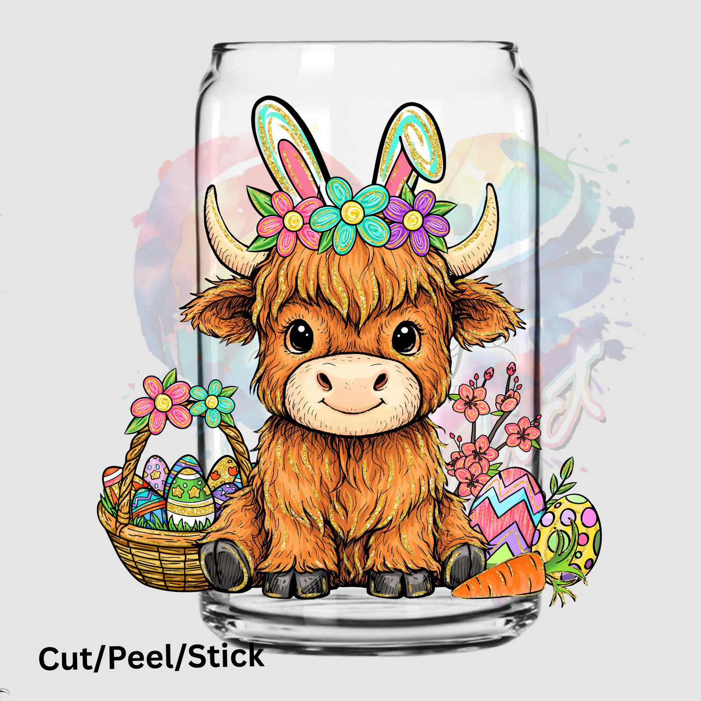 Happy Easter Highland Cow No Words UV DTF DECAL