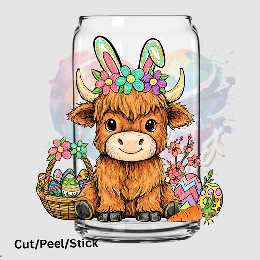 Happy Easter Highland Cow No Words UV DTF DECAL