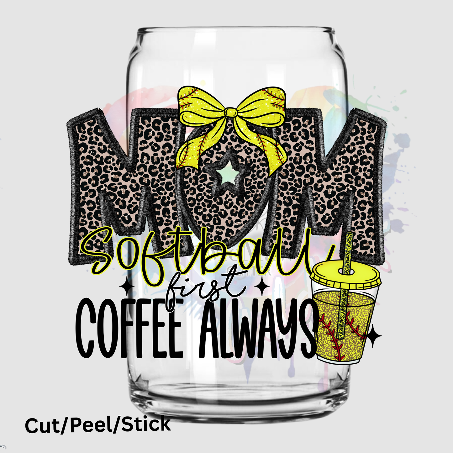 Softball mom first coffee always UV DTF Decal