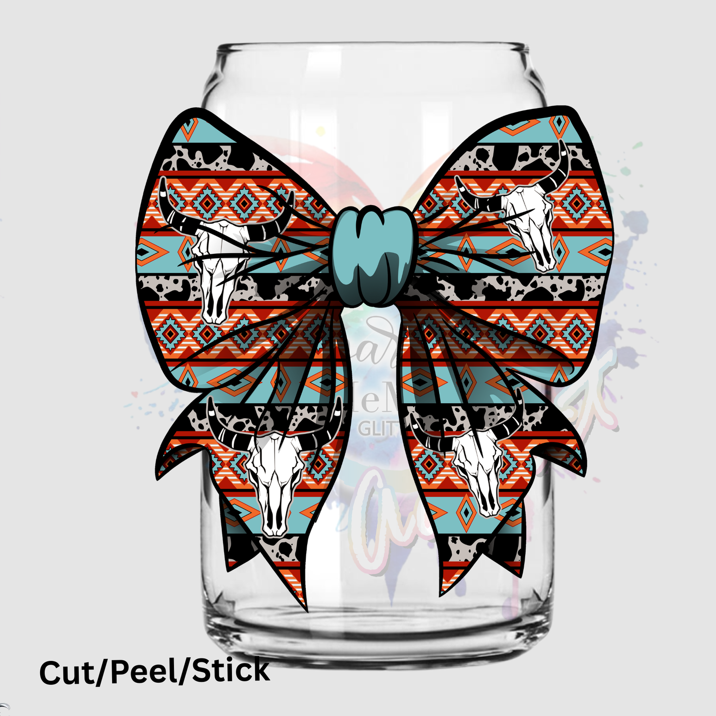 Aztec Western Print Cow Skull Bow UV DTF Decal
