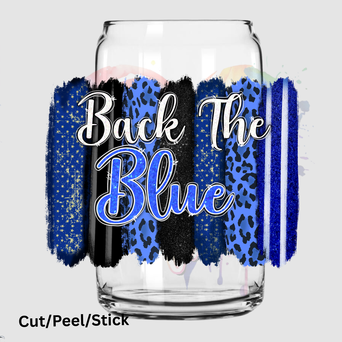 Back the blue brushstrokes uv dtf decal
