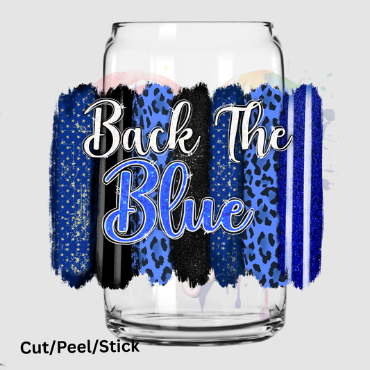 Back the blue brushstrokes uv dtf decal