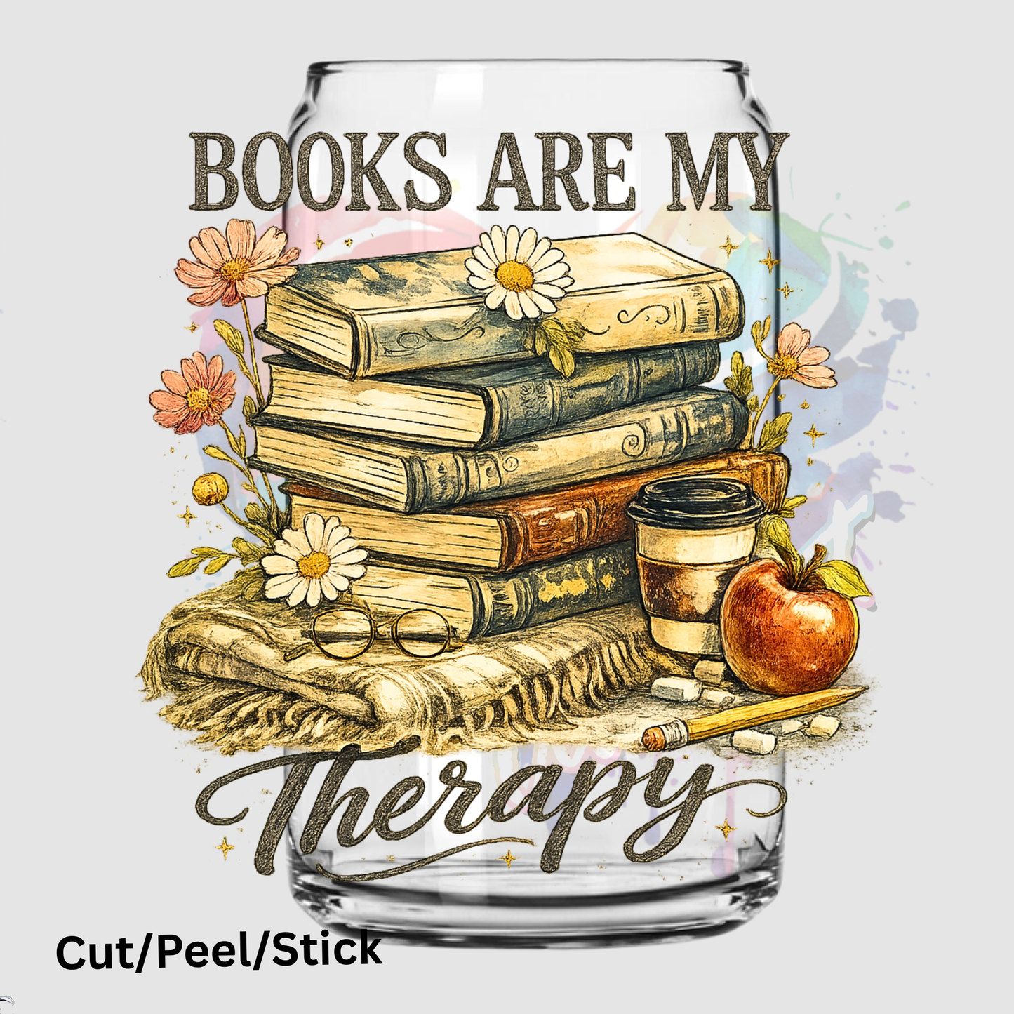 Books are my therapy 2 uv dtf decal