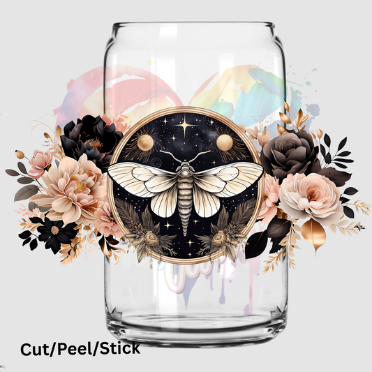 Moth With Flowers UV DTF 16 oz Wrap