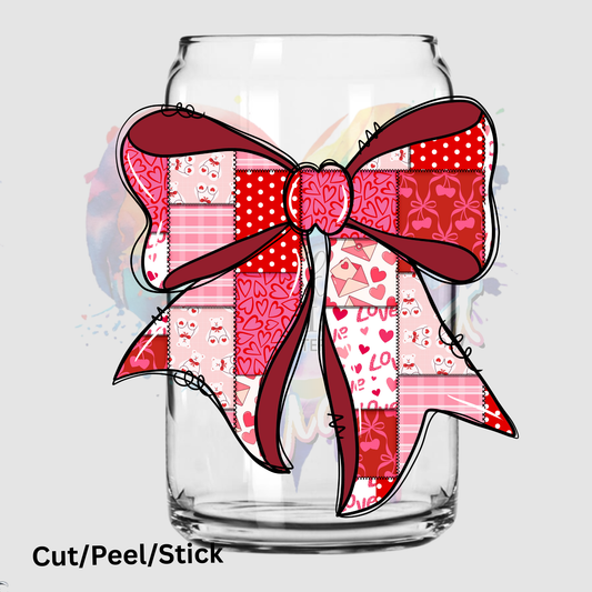 Patchwork Vday Bow UV DTF Decal